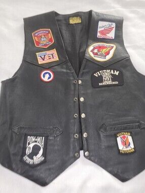 Protech Leather Apparel Vest 5 Snap Button Embroidered Patches One Size